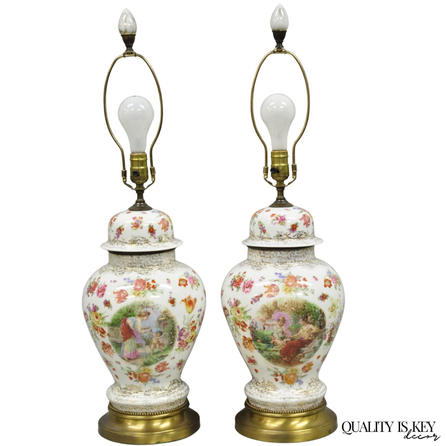 Victorian German Porcelain Ginger Jar Vase Meissen attr. French Table Lamp Pair