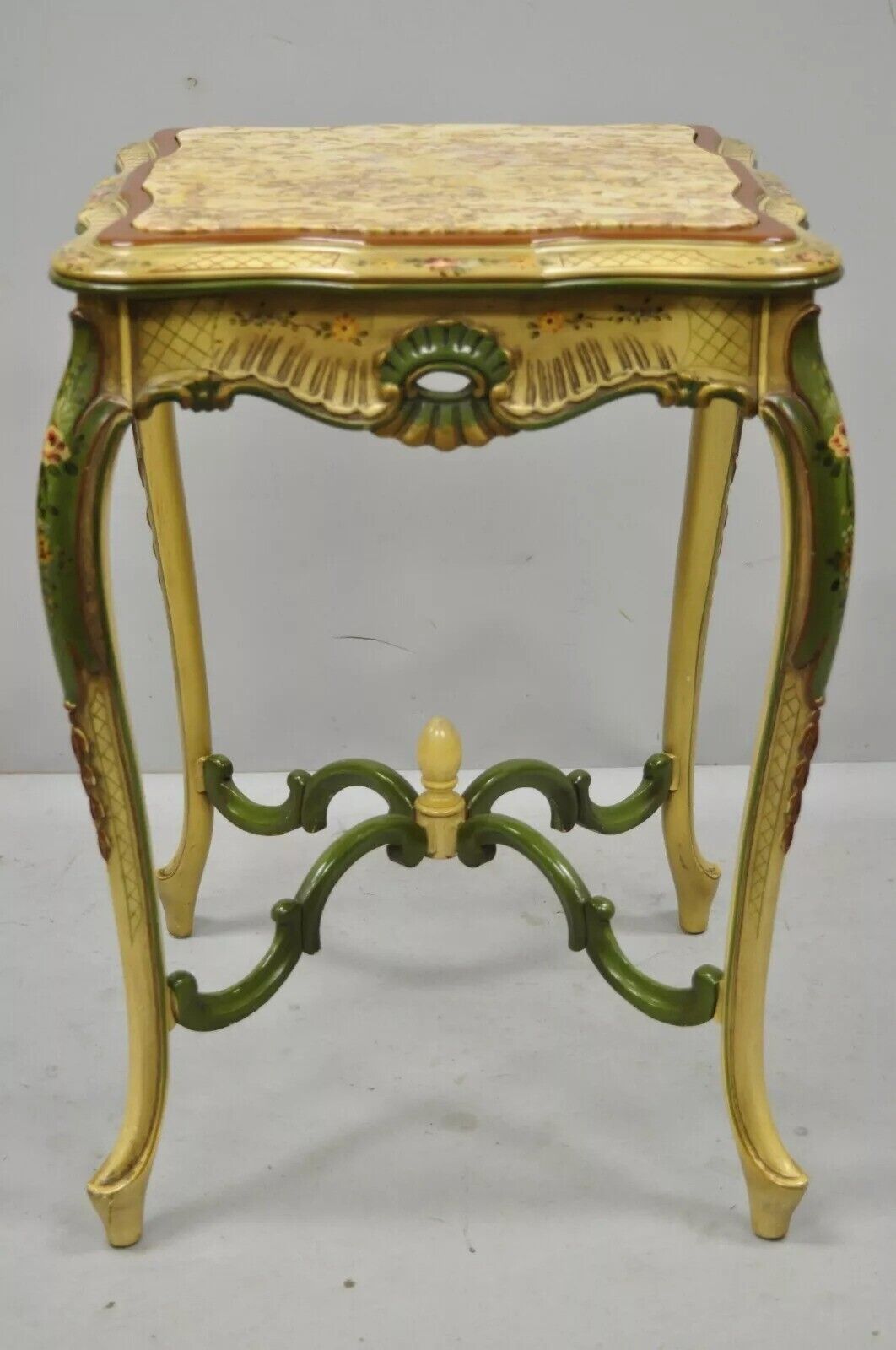 Vintage Italian Venetian French Louis XV Style Painted Marble Top Lamp Table