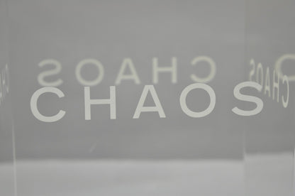 Donna Karan "Chaos" Heavy Acrylic Lucite Cube Perfume Retail Pedestal Display