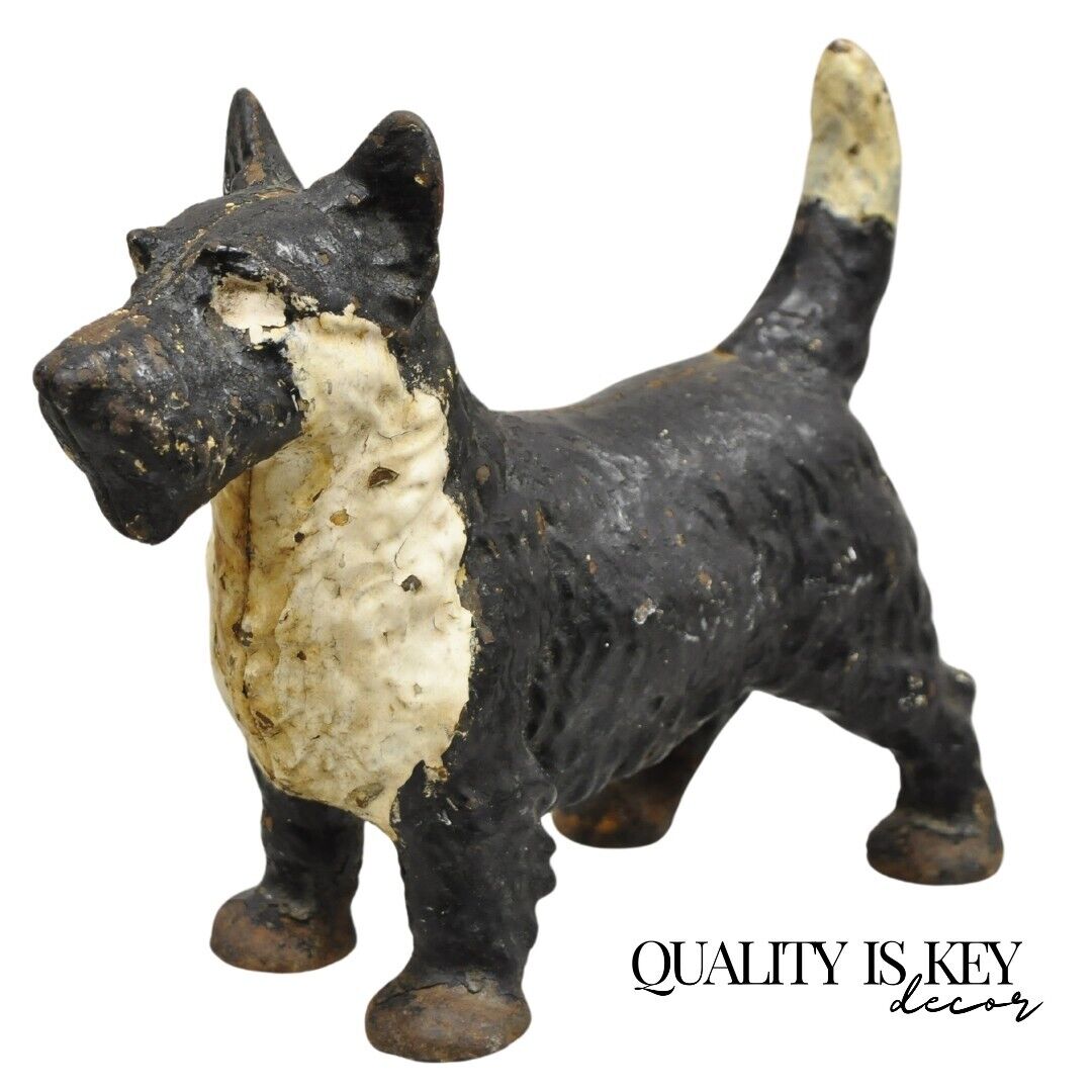 Antique Victorian Cast Iron Small Scottie Dog Metal Black Painted Door Stop