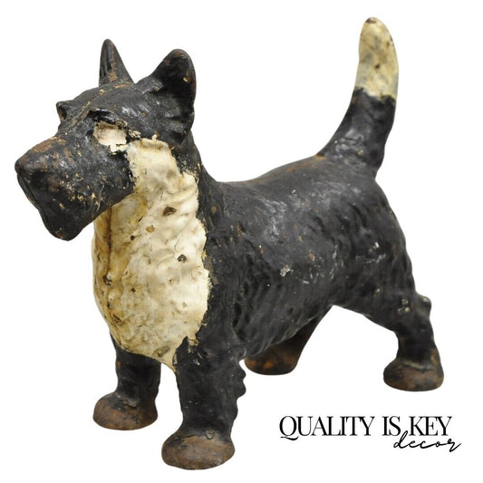 Antique Victorian Cast Iron Small Scottie Dog Metal Black Painted Door Stop