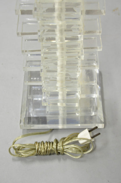 Vintage Mid Century Modern Lucite Acrylic Stacked Skyscraper Table Lamp