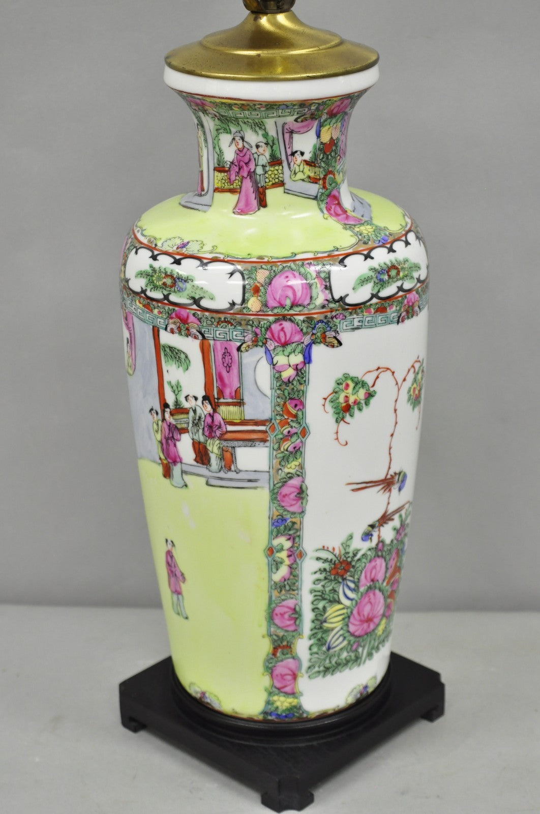 Vintage Chinese Porcelain Jardiniere Vase Hand Painted Green White Table Lamp