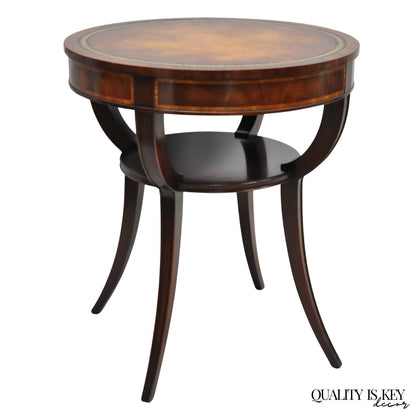 Vintage Weiman French Regency Round Mahogany Leather Top Saber Leg Side Table