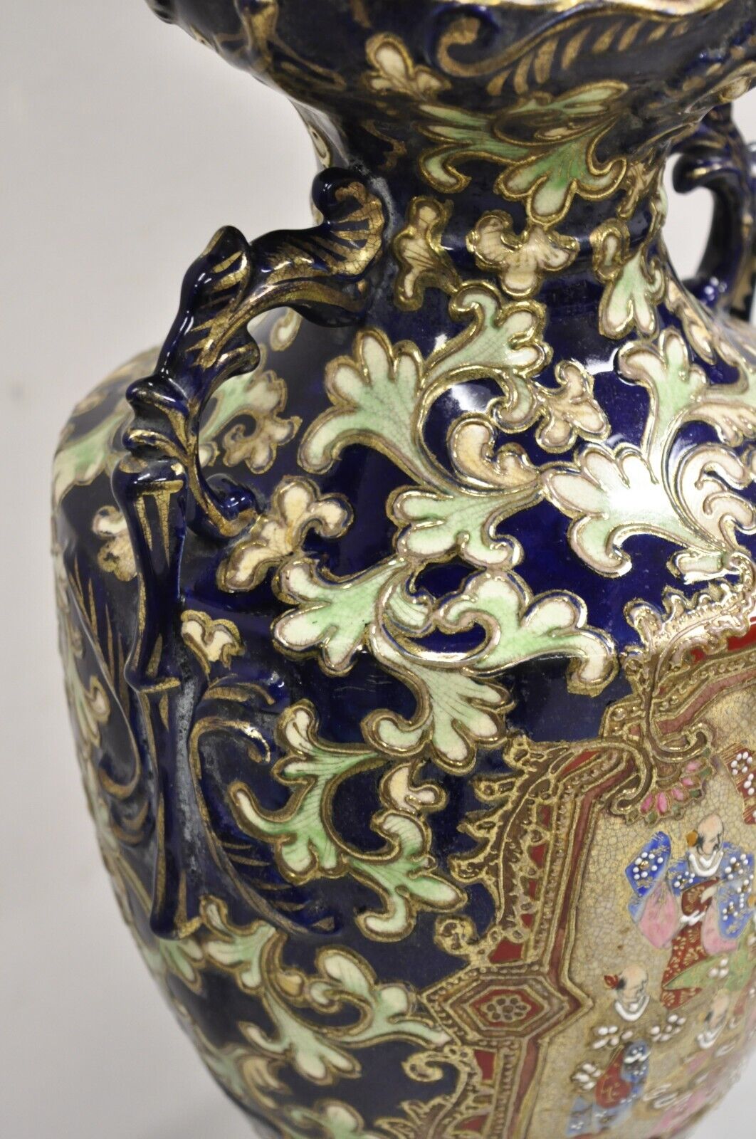 Antique Japanese Chinoiserie Blue Floral Porcelain "Wiseman" Large Table Lamp