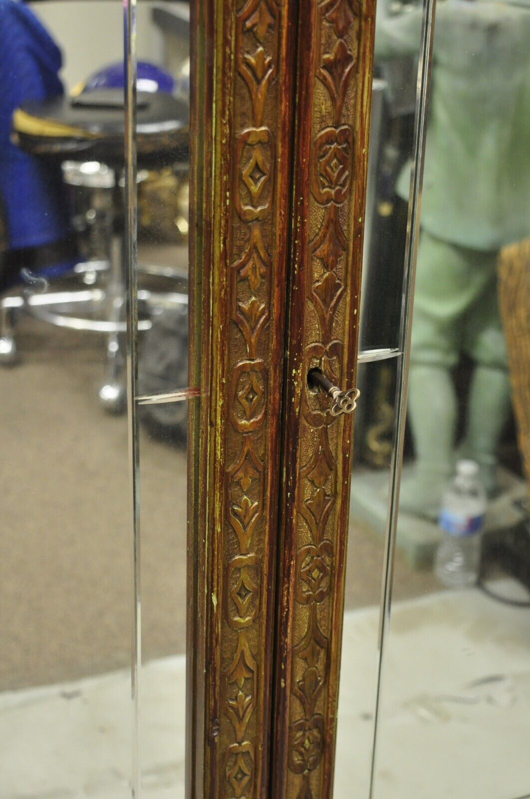 Antique Georgian Green Painted Mirror Front Blind Front China Curio Cabinet