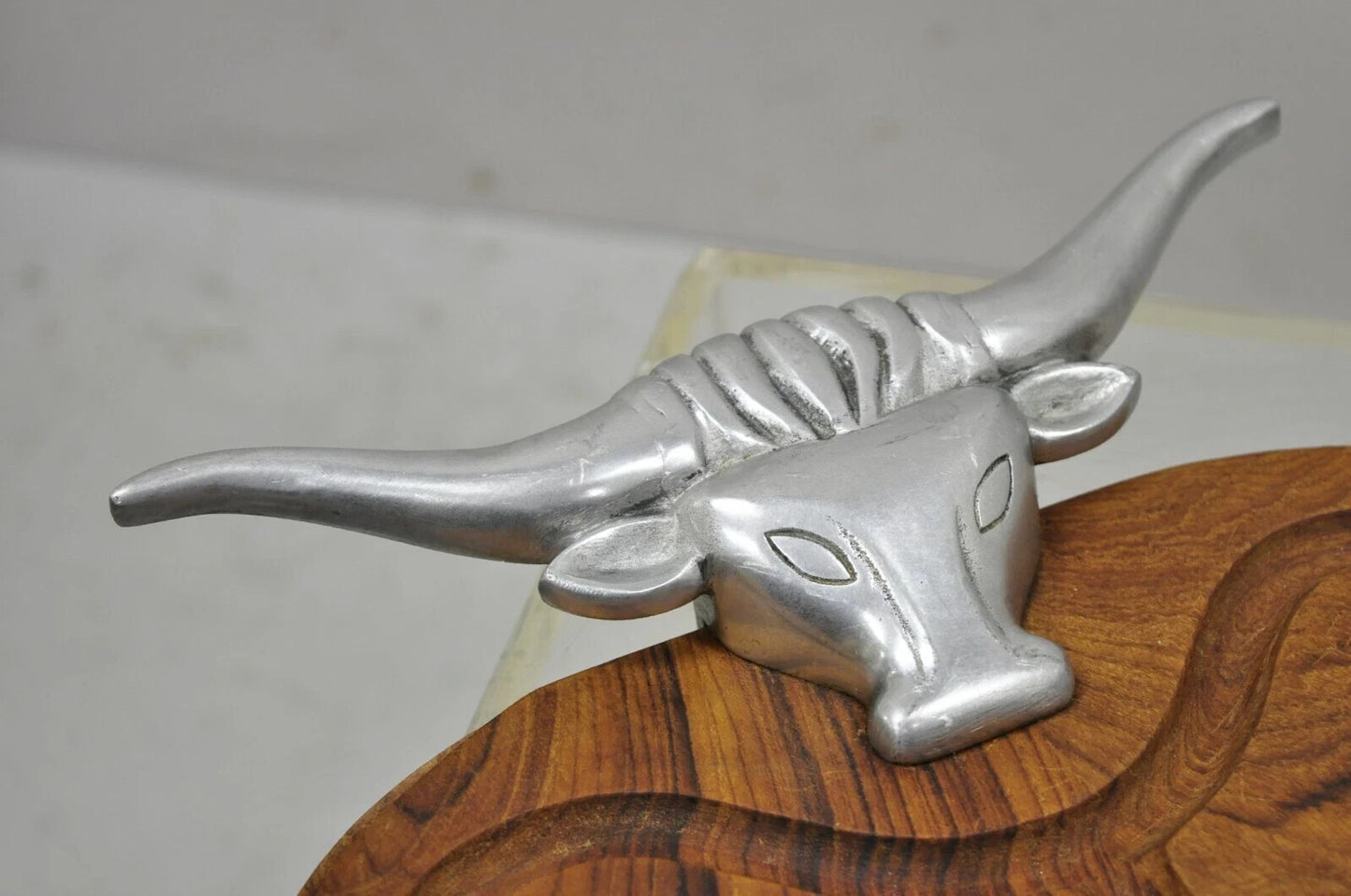 Vintage Longhorn Bull Steer Cast Aluminum Wooden Cutting Board Arthur Court