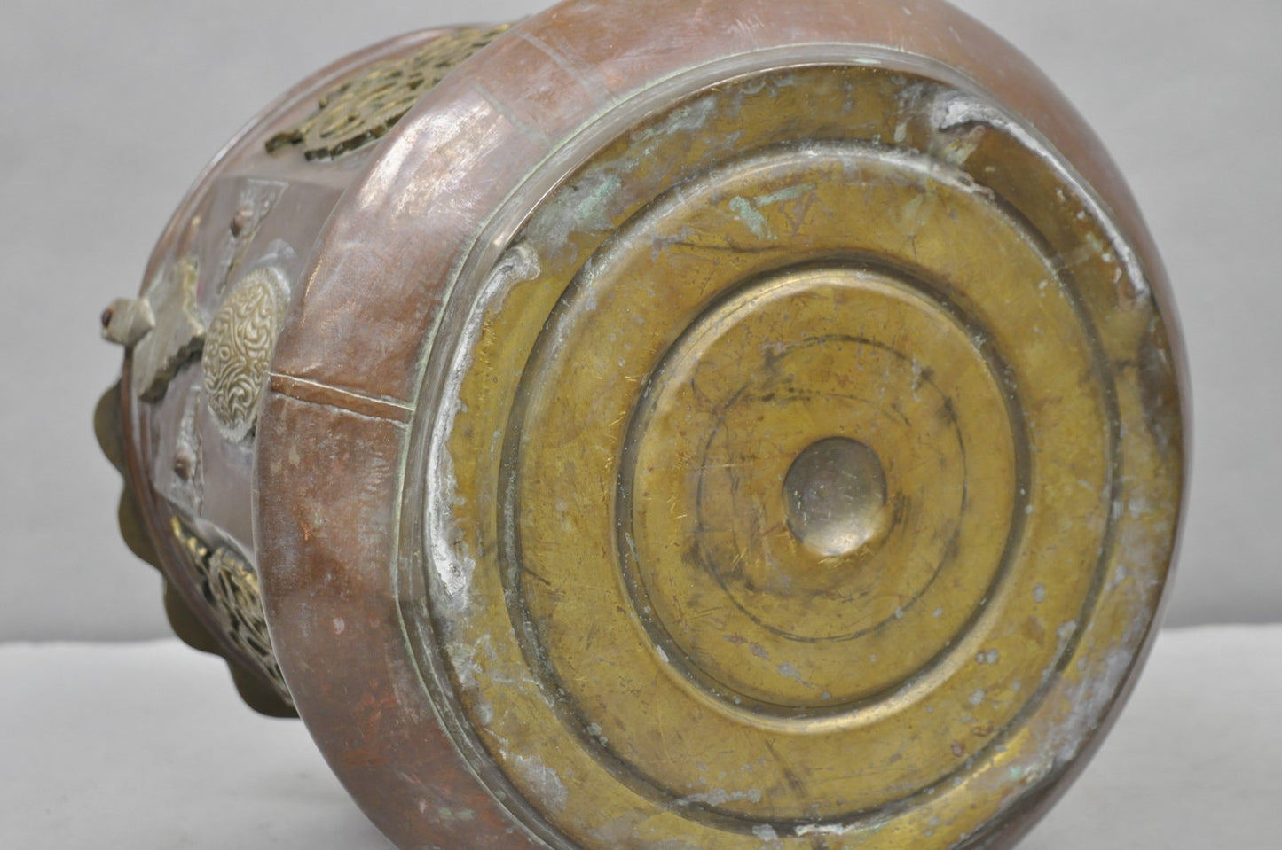 Antique Anglo Indian Middle Eastern Copper & Bronze Coal Bucket Cachepot Planter