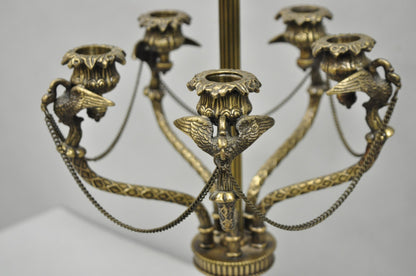 Vintage French Regency Style Brass Swans Candelabra Table Lamps - a Pair