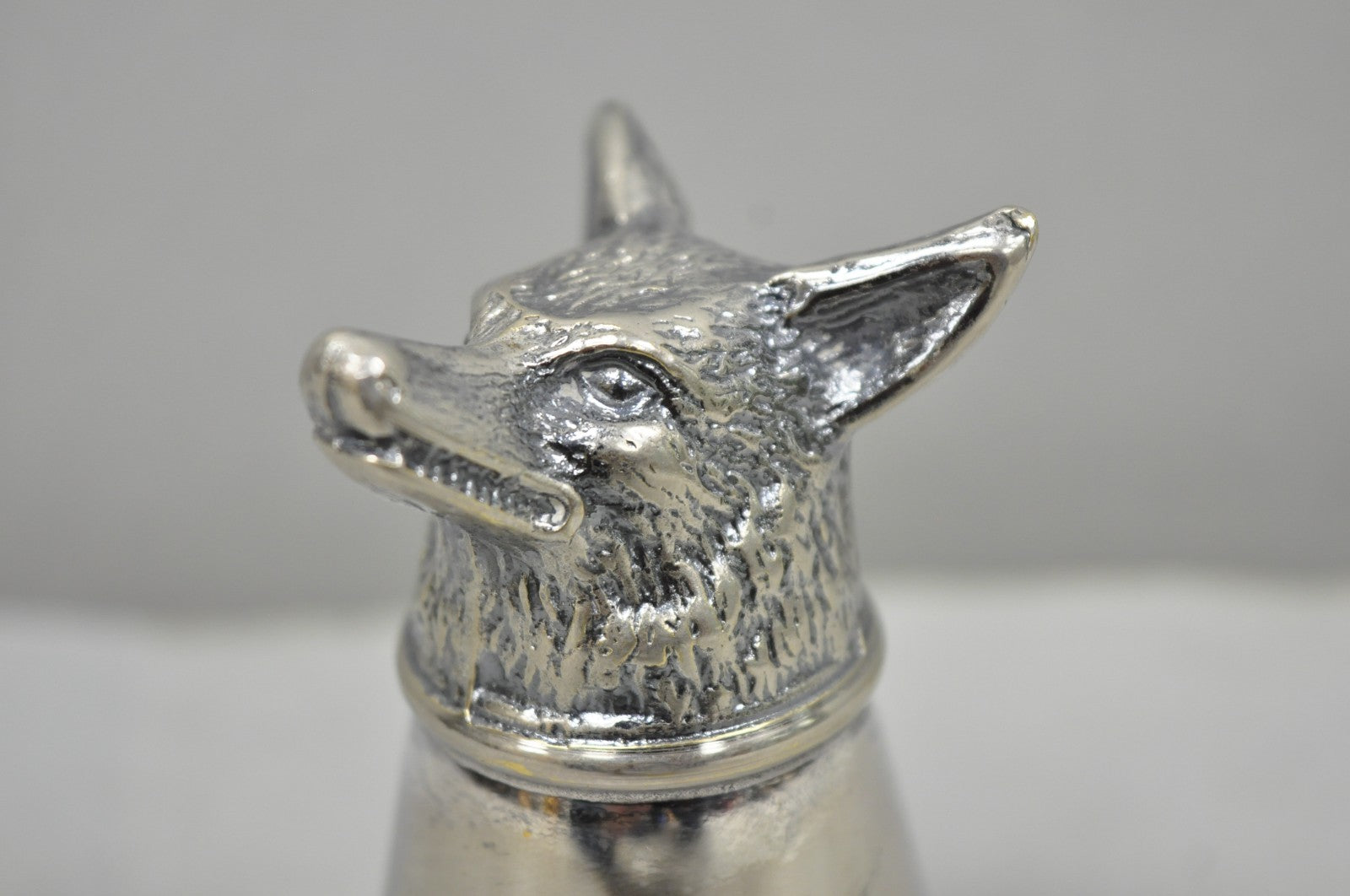 Vintage Pewter Fox Head Silver Plated Stirrup Cup Hunting Equestrian Shot Glass
