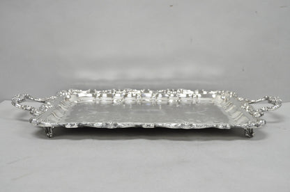 Vintage English Silver Mfg Co Silver Plated Footed Serving Platter Bar Tray