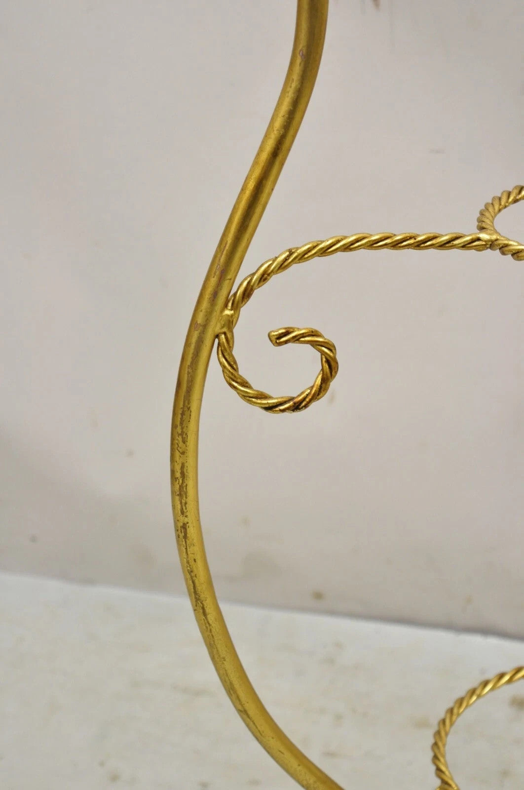 Italian Hollywood Regency Gold Iron Rope 3 Tier Bath Washstand Plant Stand Table