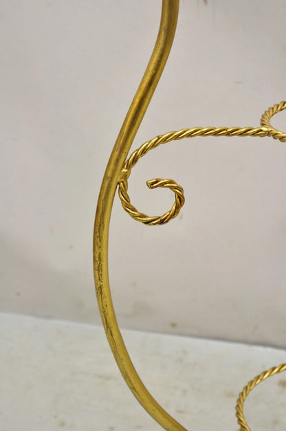 Italian Hollywood Regency Gold Iron Rope 3 Tier Bath Washstand Plant Stand Table