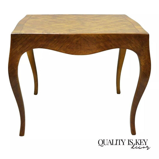 Italian Parquetry Inlay Olive Wood Square Coffee Side Table Louis XV Style