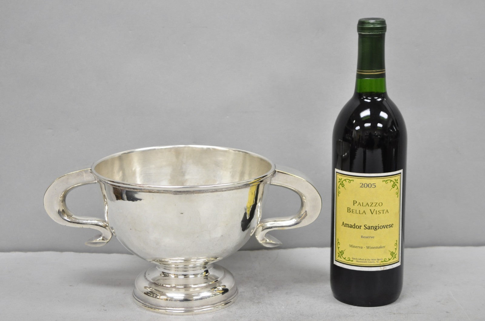 Antique Regency Silver Plated Thick Twin Handle Hand Hammered Trophy Cup Bowl