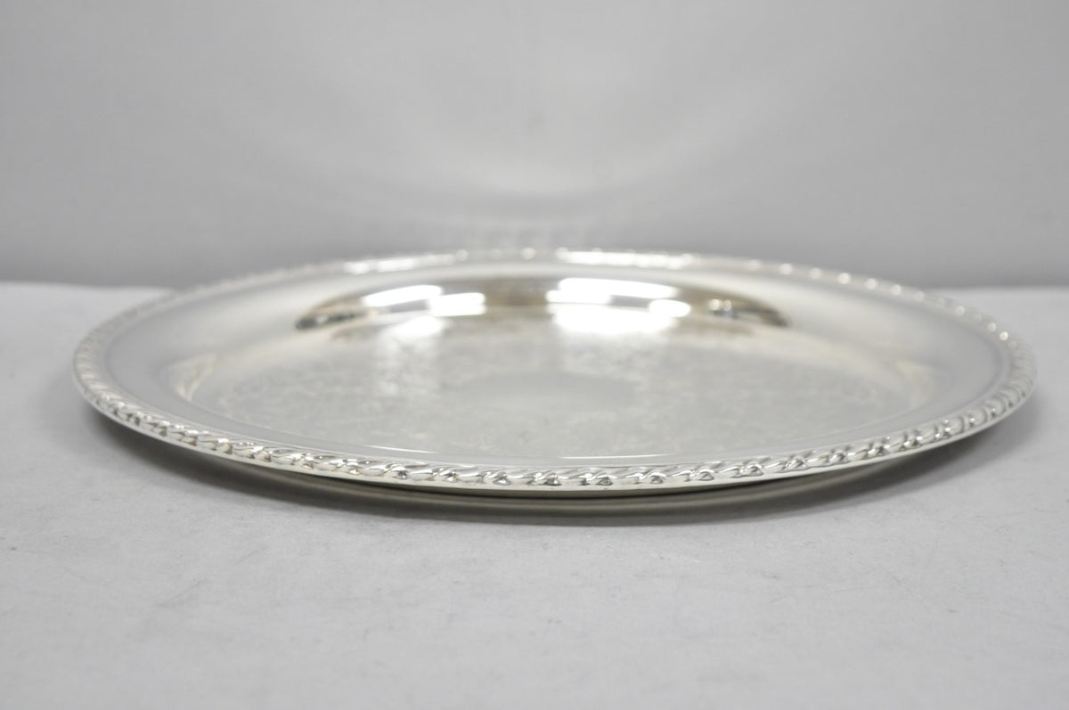 Vintage Oneida Victorian Style 12" Round Silver Plated Serving Platter Bar Tray