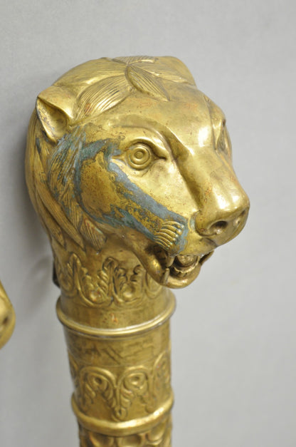 Vintage Italian Regency Neoclassical Large Brass Lion Sconce Door Handles Pair