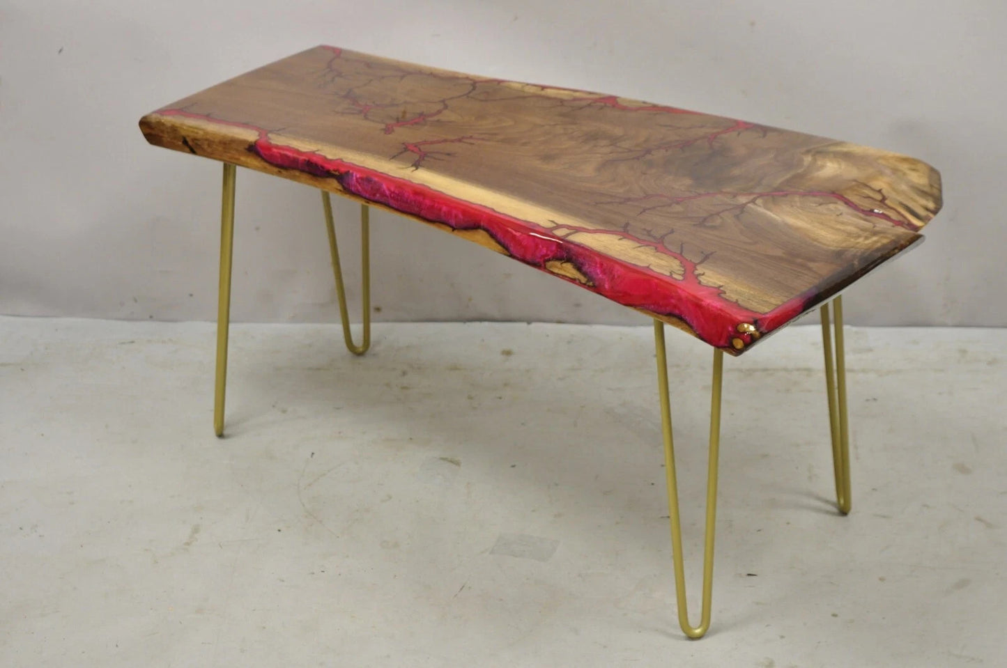 Live Edge Black Walnut Surfboard Coffee Table Red Resin Lacquer Hairpin Legs