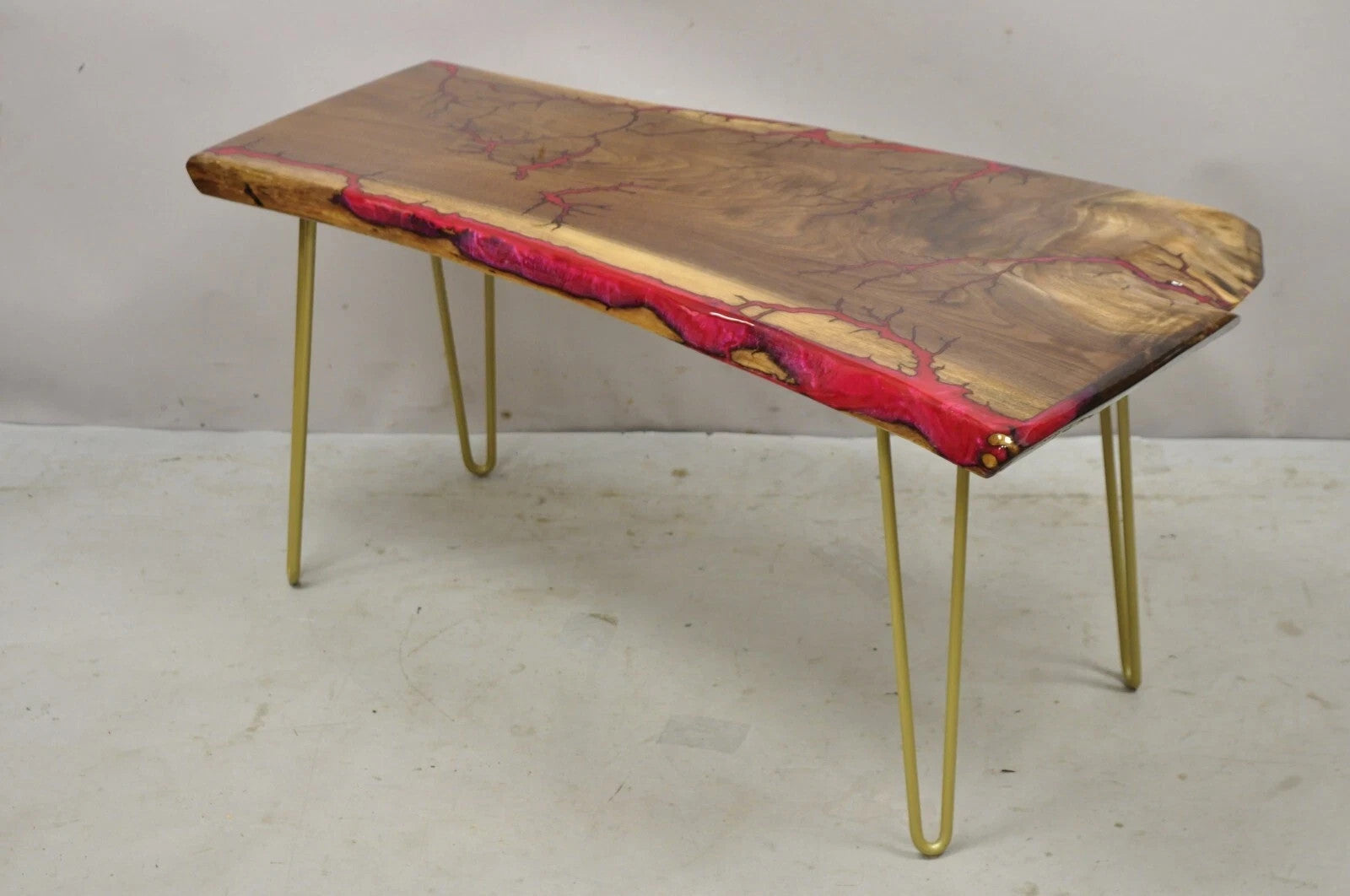 Live Edge Black Walnut Surfboard Coffee Table Red Resin Lacquer Hairpin Legs