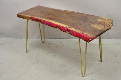 Live Edge Black Walnut Surfboard Coffee Table Red Resin Lacquer Hairpin Legs