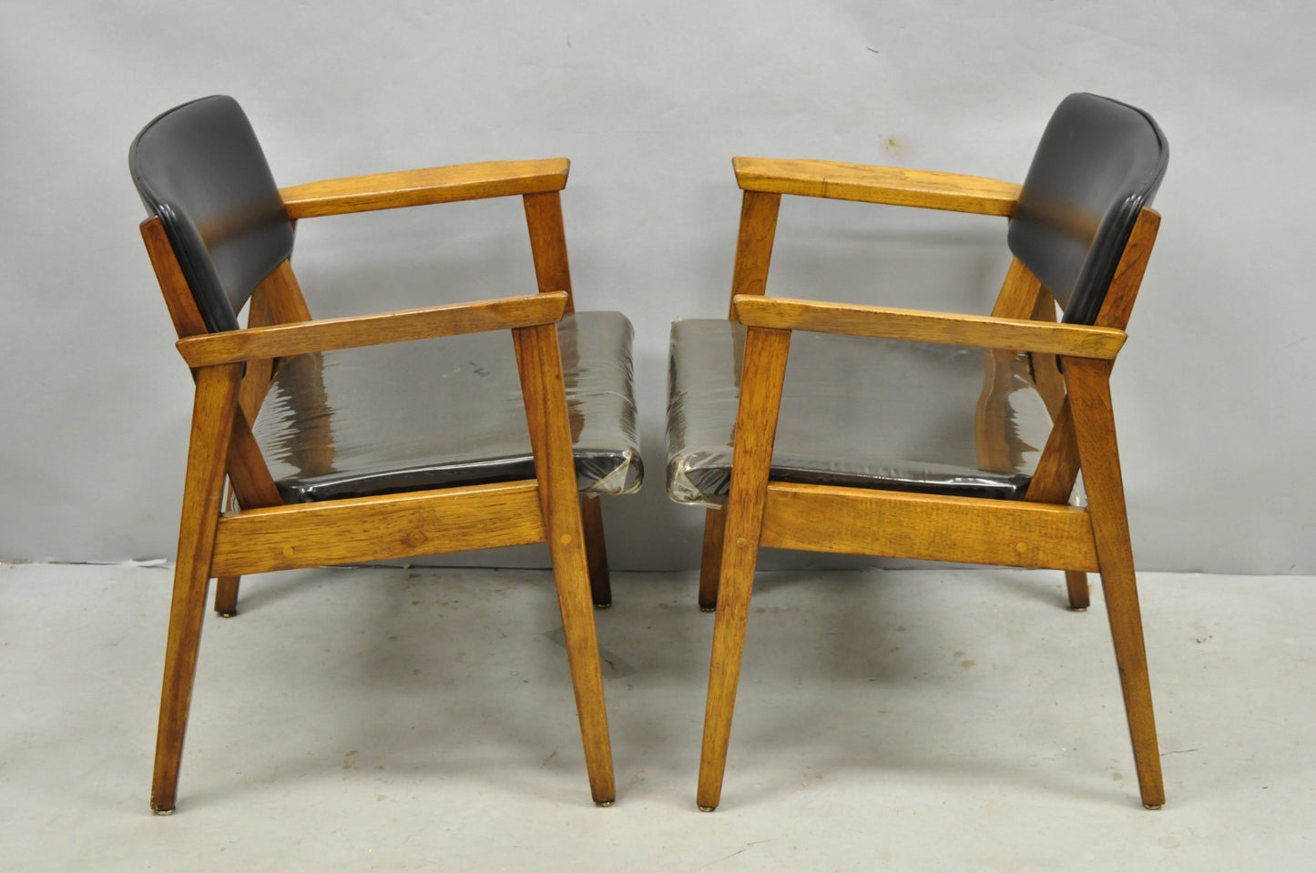 Vintage Boling Chair Co Mid Century Modern Walnut Lounge Arm Chairs (B) - Pair