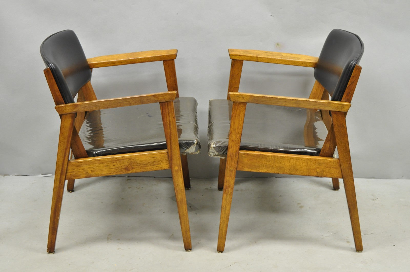 Vintage Boling Chair Co Mid Century Modern Walnut Lounge Arm Chairs (B) - Pair