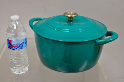 Mid Century Modern Style Green Cast Iron Dutch Oven 6.5 Qt 6.2 L Pot with Lid