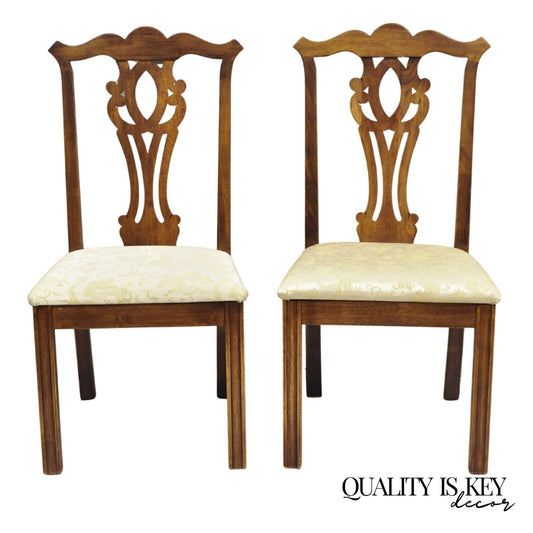 Chippendale Georgian Style Mahogany Wood Dining Side Chairs by Whitewood - Pair