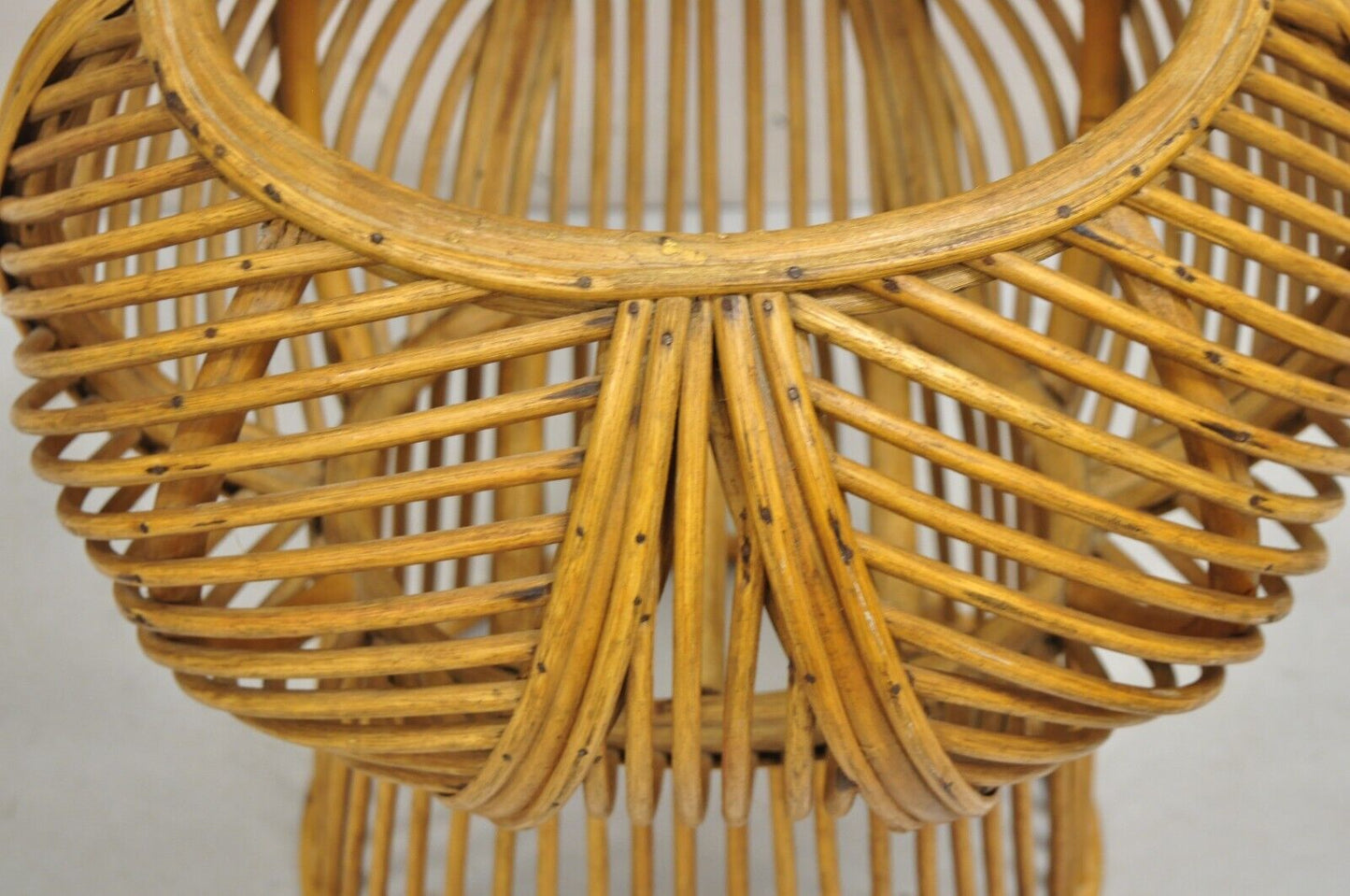 Vintage Mid Century Modern Woven Wicker Franco Albini Style Rattan Plant Stand