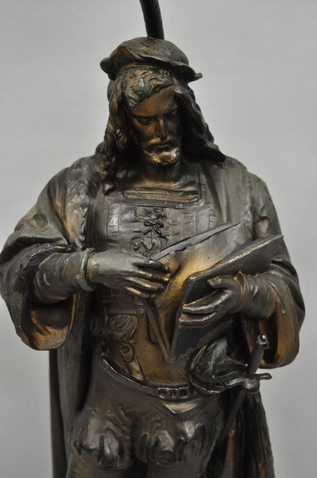 Antique French Renaissance Spelter Metal Statue of Cardinal Mazarin Table Lamp