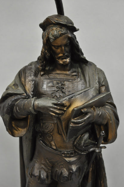 Antique French Renaissance Spelter Metal Statue of Cardinal Mazarin Table Lamp