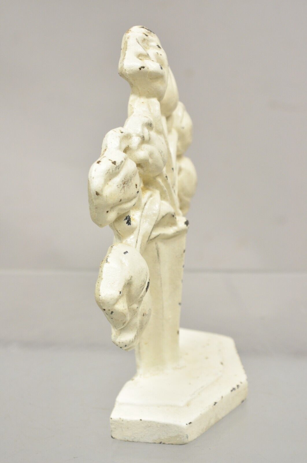 Antique Victorian Cast Iron Figural White Tulip Bouquet Painted Door Stop