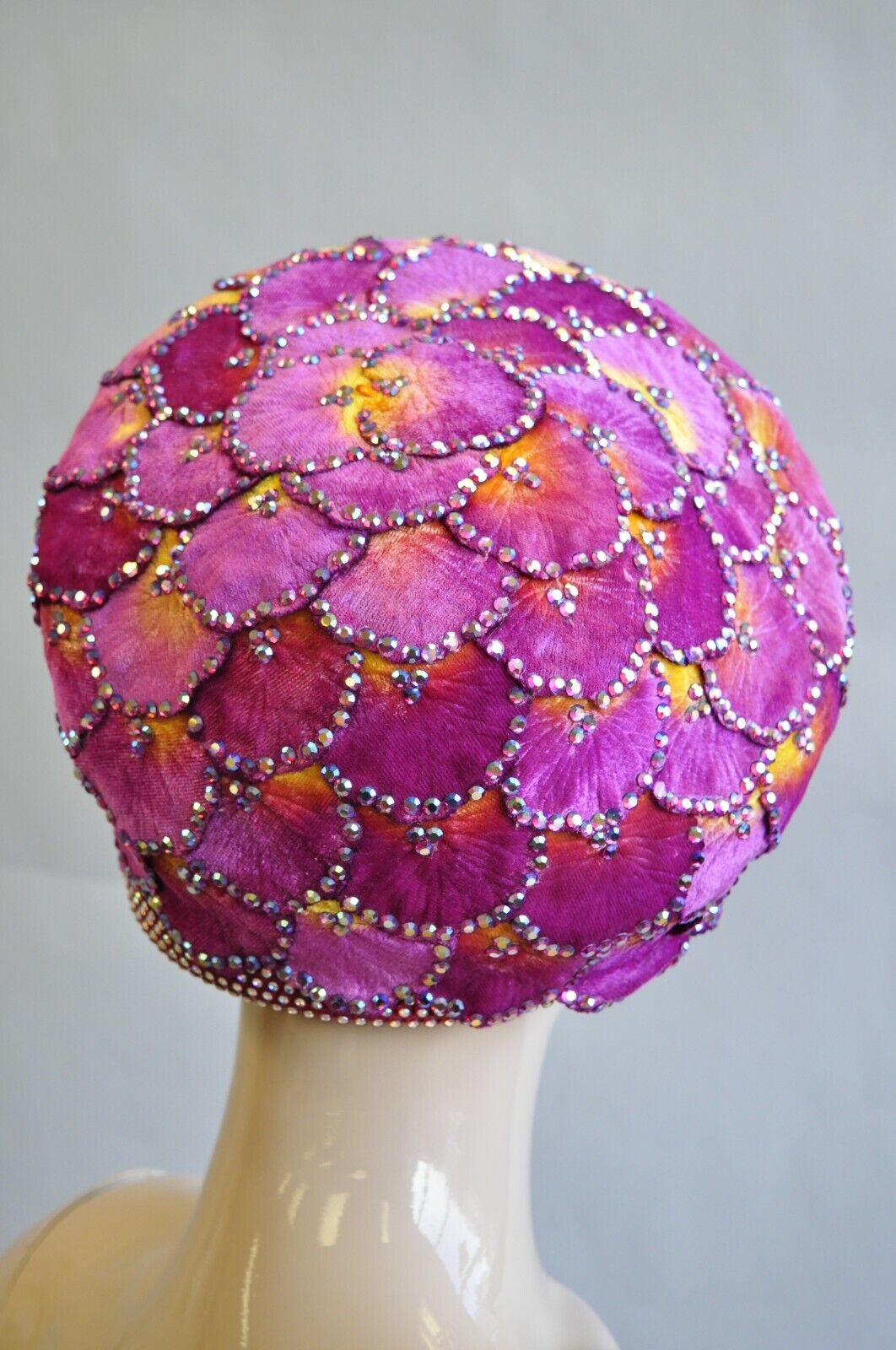 Vintage Jack McConnell Pink Sunset Flower Petal Studded Church Derby Hat Crown