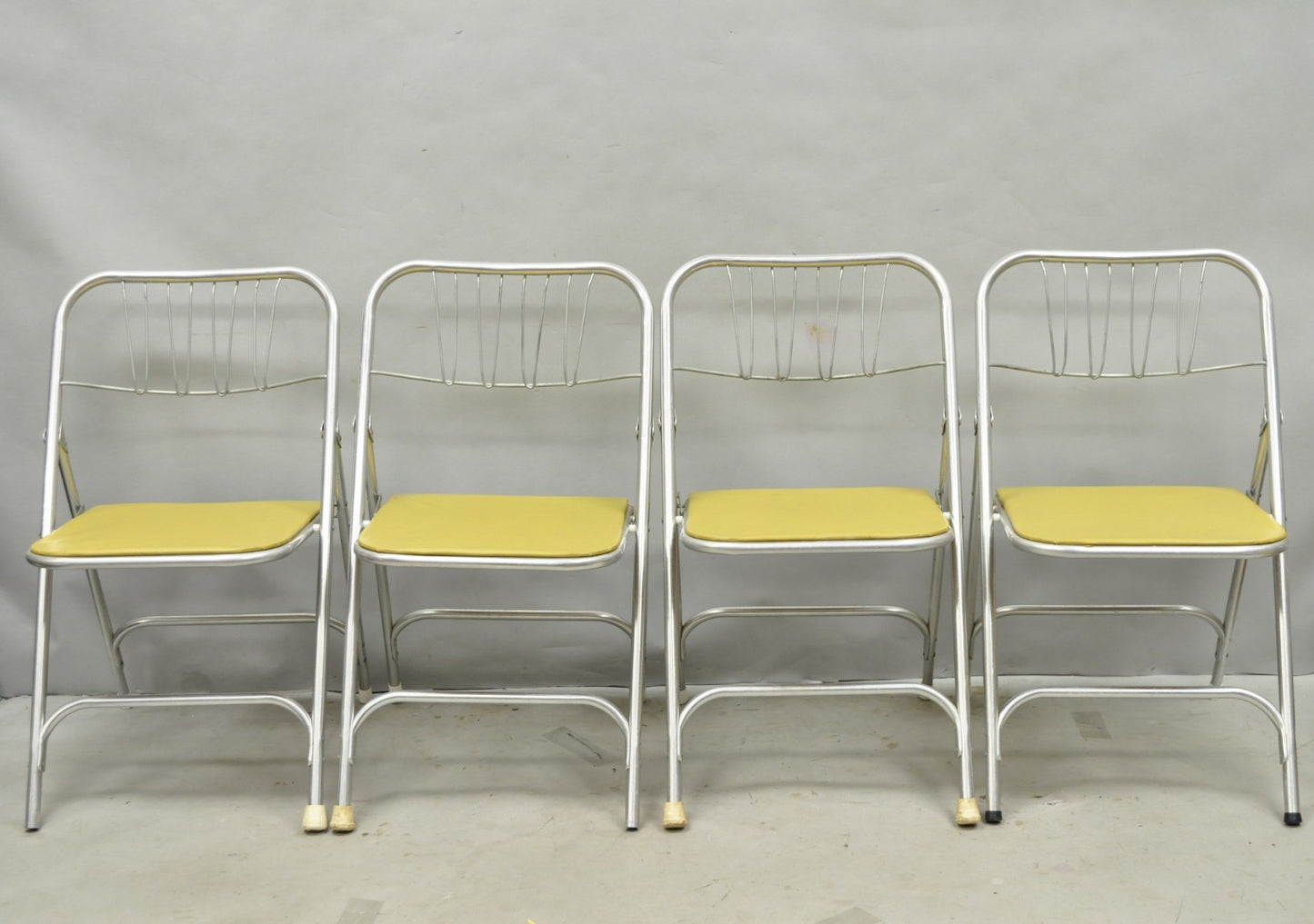Vintage Mid Century Modern Aluminum Folding Dining Chairs by Airlite - Set of 4