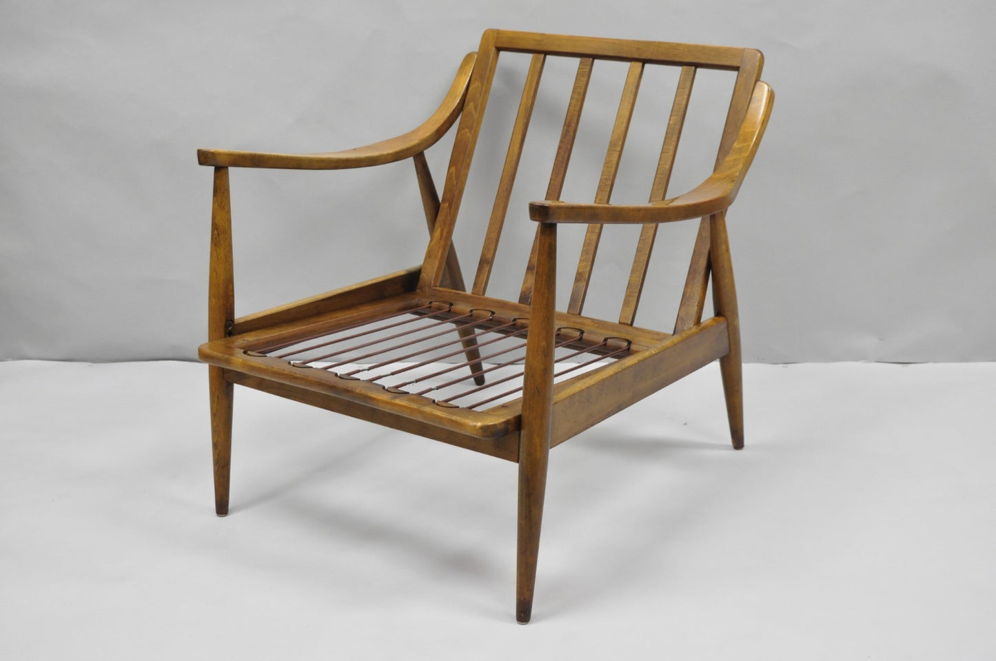 Vintage Mid Century Modern Danish Style Sculptural Walnut Lounge Arm Chair