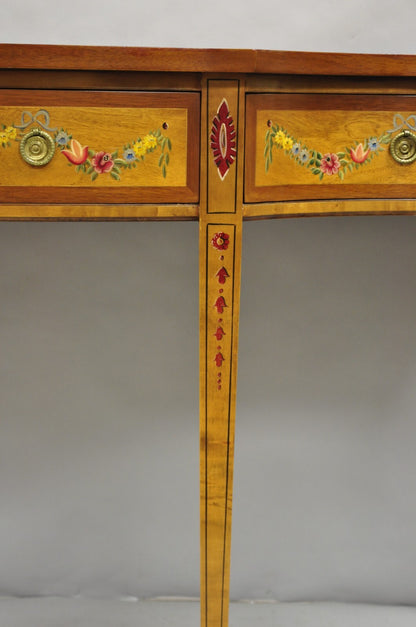 Wellington Hall English Adams Style Paint Decorated Satinwood Sideboard Buffet