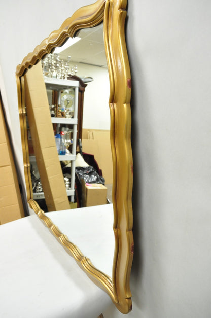 Vintage Hollywood Regency Gold Scalloped Serpentine Wood Frame Wall Mirror