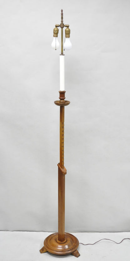 Vintage Frances Elkins Style Colonial Mahogany Ratchet Candlestick Floor Lamp