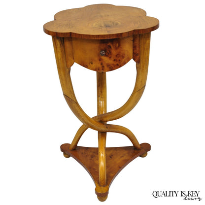 Vintage Art Deco Style Burr Walnut Curved Leg Pedestal One Drawer Side Table