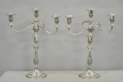 Heritage 1847 Rogers Bros 9416 Silver Plated 3 Arm Ornate Candelabra - a Pair
