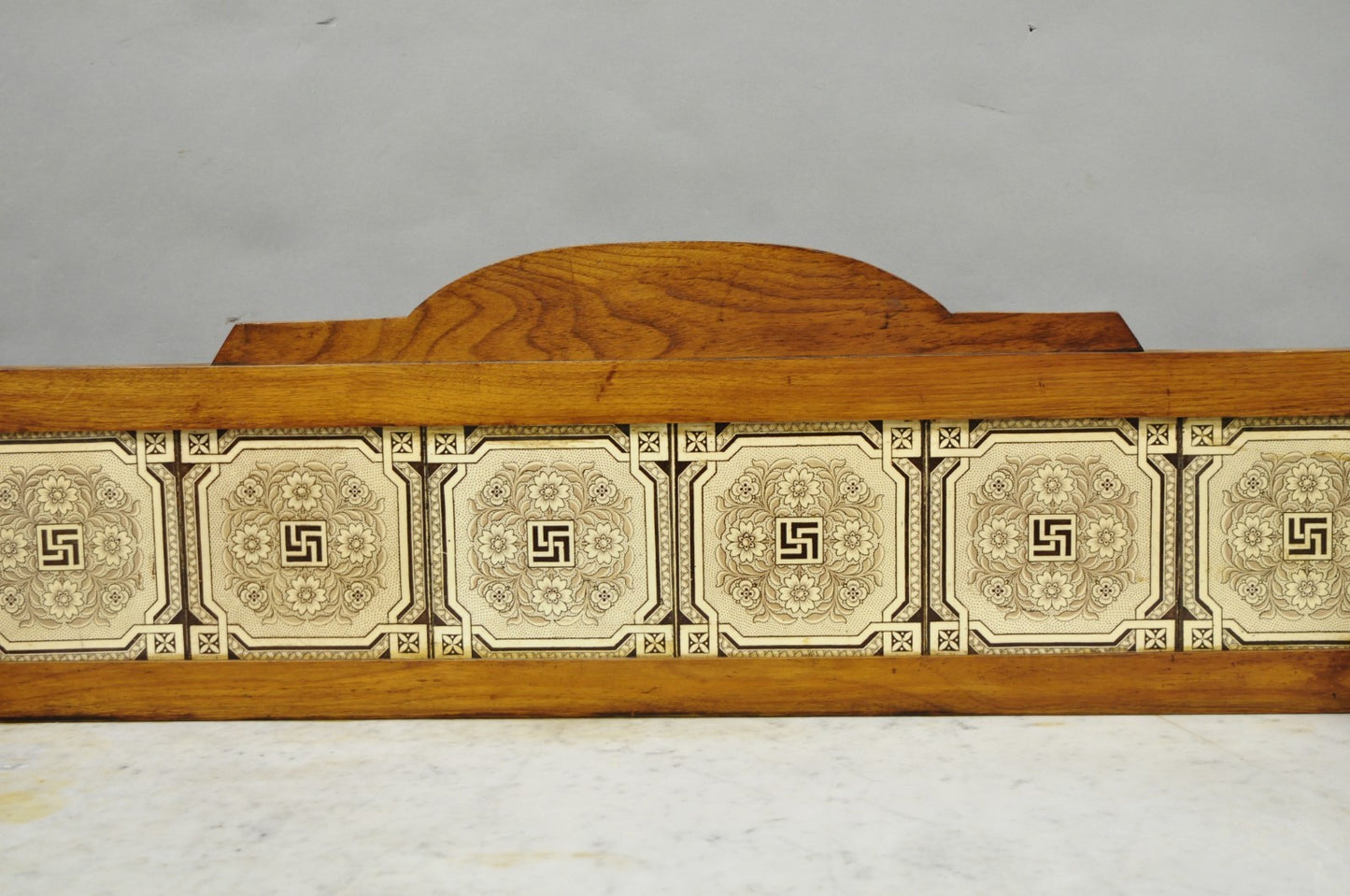 Antique Victorian Walnut Marble Top Washstand Good Luck Swastika Tile Backsplash