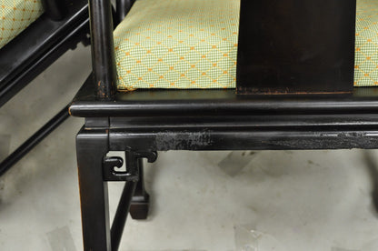 Vintage Oriental Ming Style Ebonized Horseshoe Lounge Chairs by Century (B) Pair