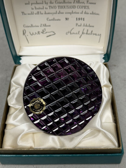 Cristal D'Albret France Franklin D Roosevelt Sulphide Paperweight Faceted Purple