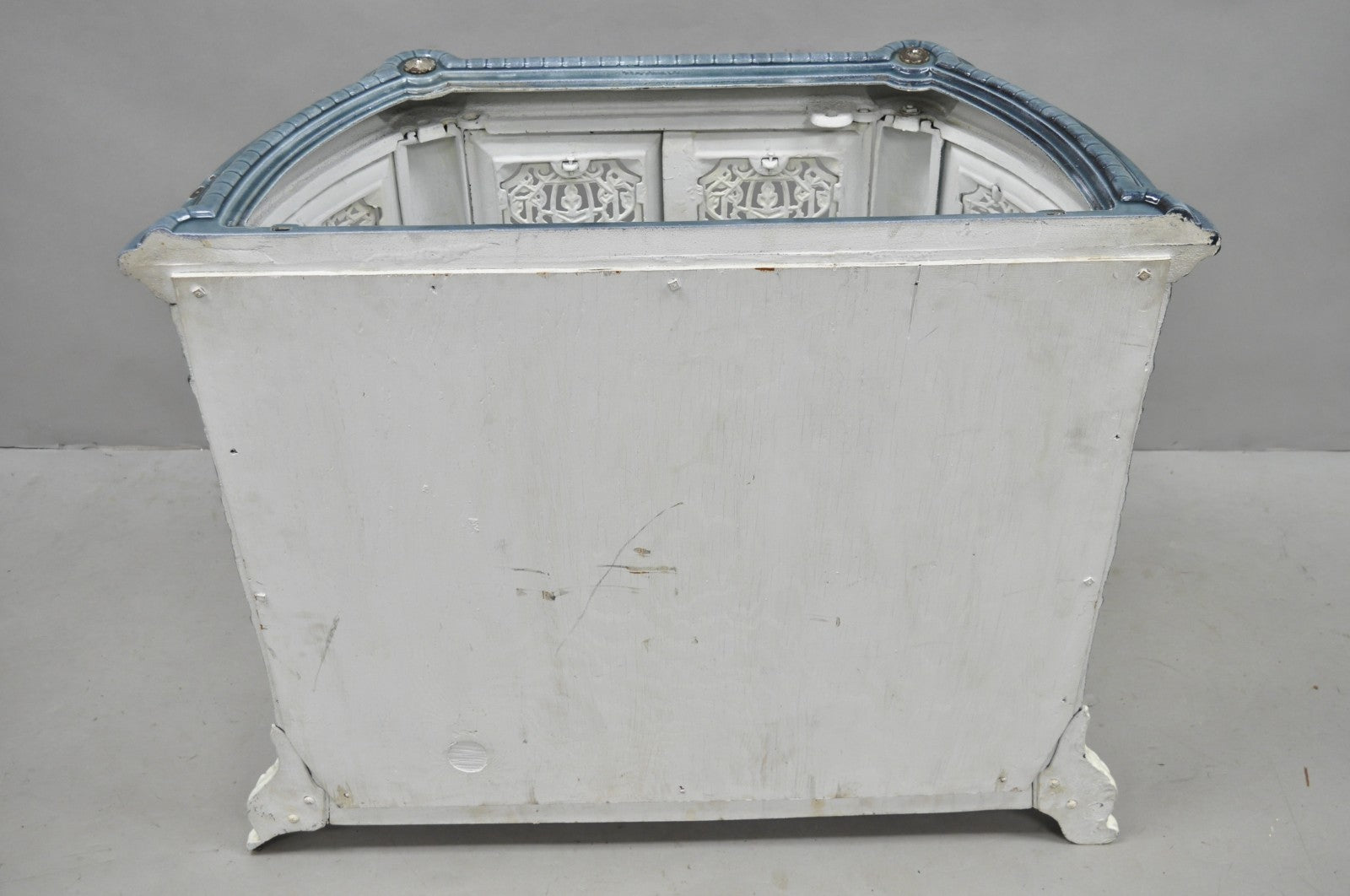 Antique French Victorian Blue White Porcelain Enamel Cast Iron Radiator Cover