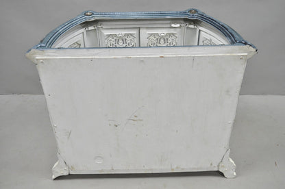 Antique French Victorian Blue White Porcelain Enamel Cast Iron Radiator Cover