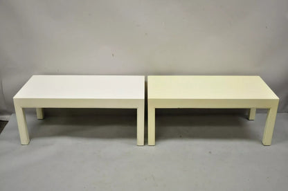 Vintage Modern Solid Wood Cream Lacquered Parsons Low Pedestal Side Table - Pair