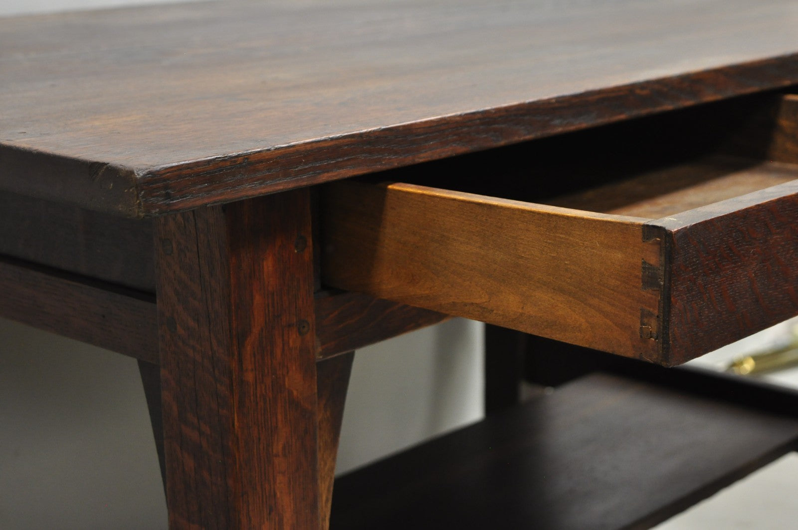 Antique Gustav Stickley Arts & Crafts Mission Oak Two Drawer Library Table Desk