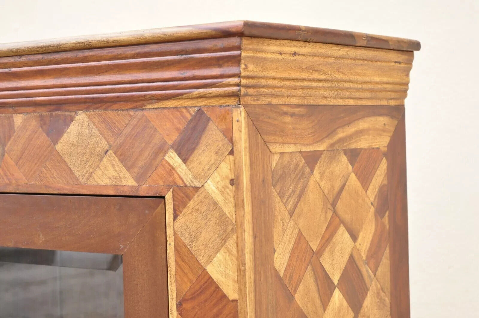 Marquetry Geometric Inlay Mixed Wood One Drawer Bookcase Display Cabinet Curio