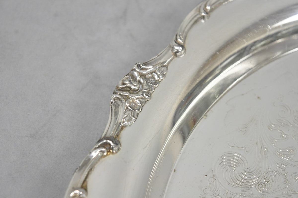 Vintage WM Rogers Wellington 1171 Round Silver Plated Etched Floral Platter Tray