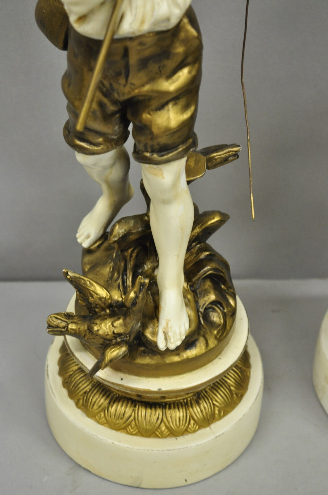 Antique French Victorian Moreau Figural Metal Boy and Girl Table Lamps - a Pair